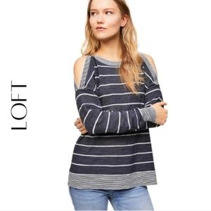 LOFT Black/white Striped Cold Shoulder Sweater size M